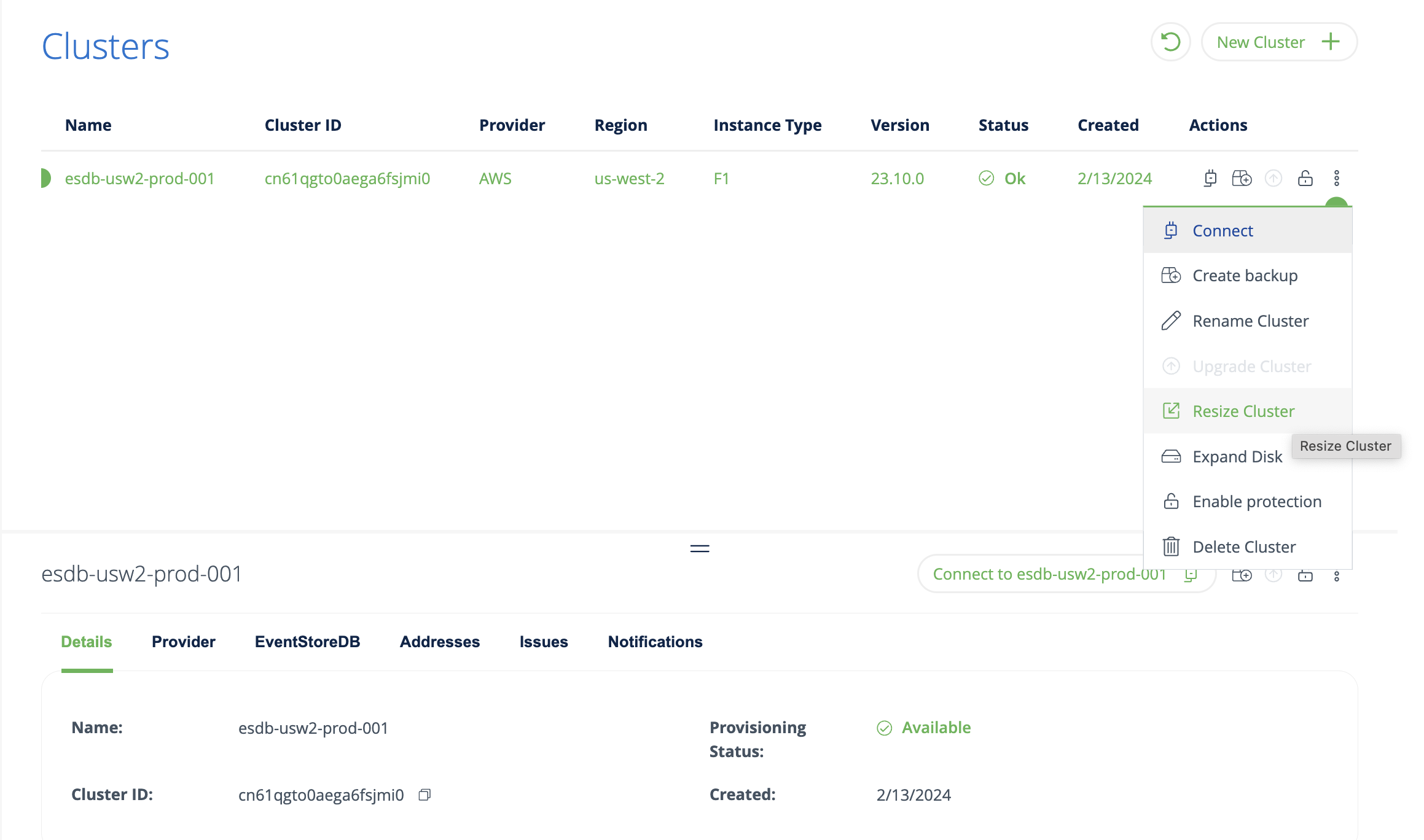 cluster list